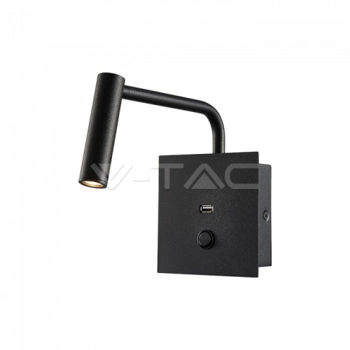 3W LED Стенна Лампа Спалня С Ключ И USB Бяла 3000K