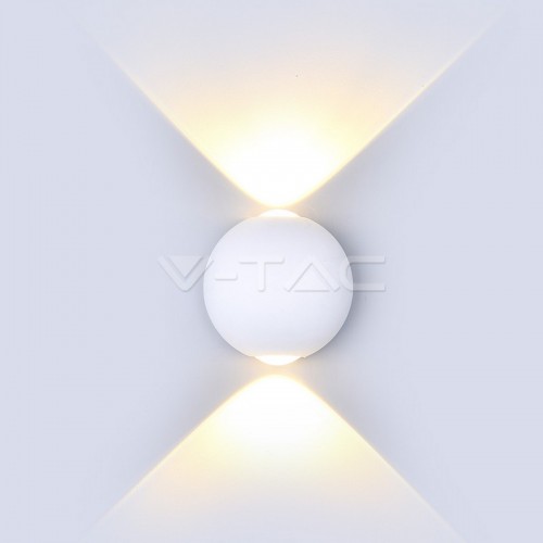 6W LED Стенна Лампа Бяла Кръг IP65 Две Посоки 3000K