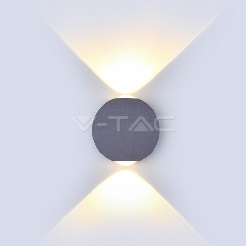 6W LED Стенна Лампа Сива Кръг IP65 Две Посоки 3000K