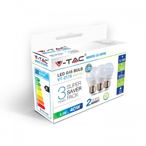 LED Крушка - 5.5W E27 G45 4000K 3Бр/Сет